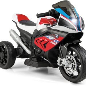 Costzon Kids Motorcycle, Licensed BMW 12V Battery Powered Electric Motorcycle with Headlight, Horn, Music, MP3, USB Port, 3 Wheels Ride on Toddler Motorcycle for Kids, Gift for Boys & Girls (Deep Red)