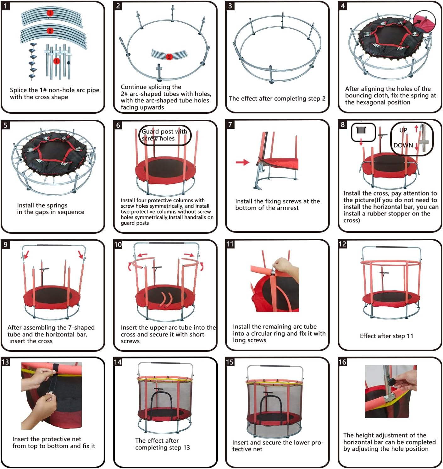 Trampoline for Kids, Adjustable Baby Toddler Trampoline with Basketball Hoop, Round Bottom Indoor Outdoor Toddler with Enclosure - Image 8