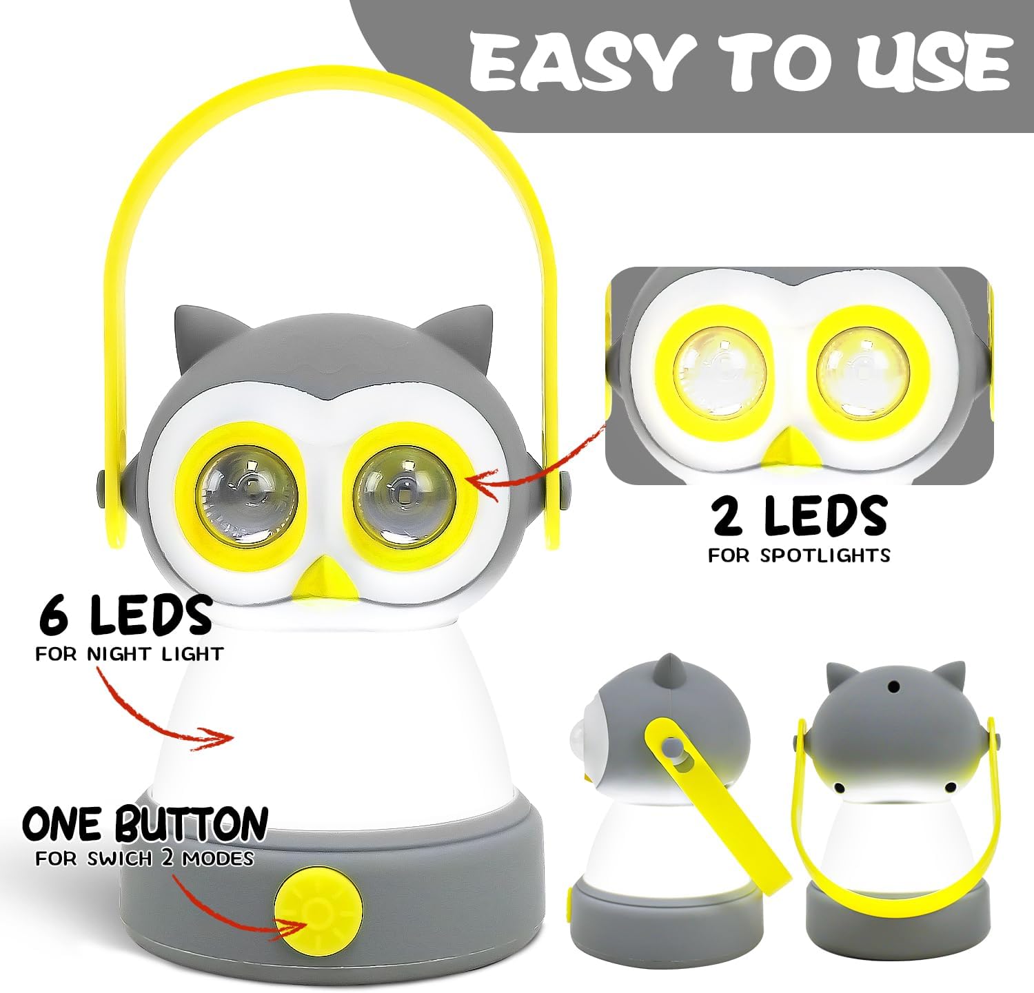 Portable LED Camping Lantern, Head Lamp Kit, Lightweight Battery Powered LED Flashlight for Indoor Outdoor, Kids Camping Gear Gift for Children's Day, Birthday, Easter, Adventure(Owl Set) - Image 2