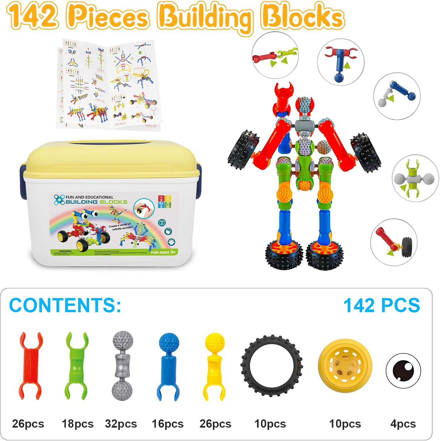 Caferria Building Blocks STEM Toys for 3 4 5 6 7 8+ Year Old Boy Girl Birthday Gift, 142 Pcs Building Toys for Preschool Classroom Educational Toy Building Sets Creative Activities for Kids - Image 5