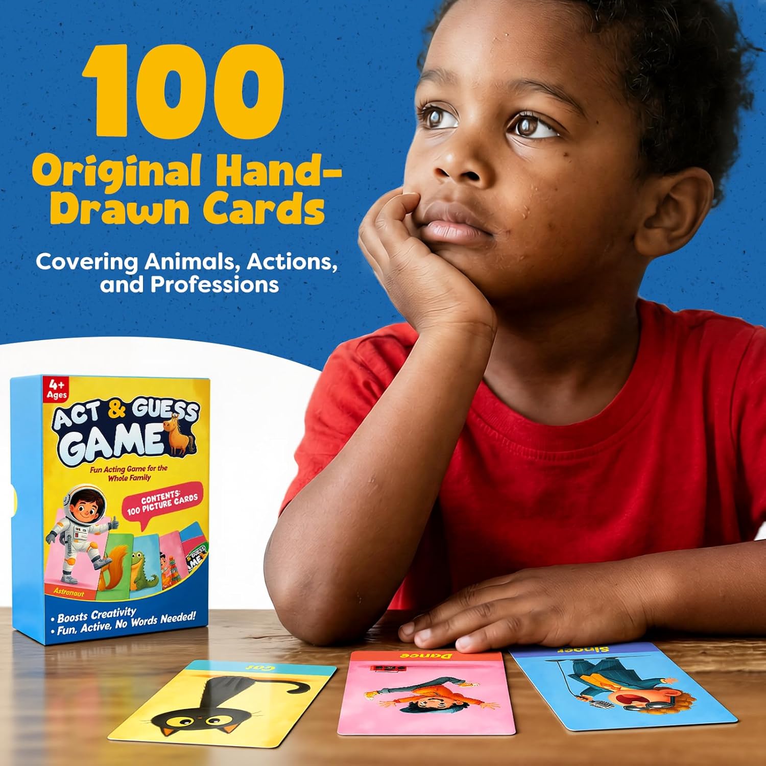 Charades Game for Kids Ages 4+ – 100 Cards Animals Actions Professions with Illustrations No Reading Required,Creative Educational Learning Pictionary Game for Family, Party, Classroom & Travel - Image 2