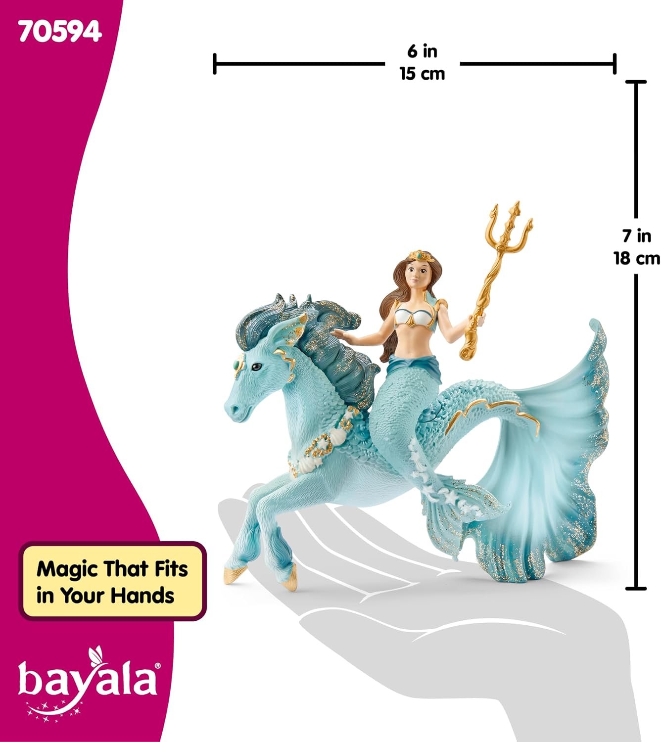 Schleich Bayala - 3 PC Mermaid Eyela Figure with Magic Horse - Mermaid Toy and Seahorse Playset for Girls and Boys - Underwater Fairy and Unicorn Toy - Fantasy Figurines for Kids Ages 5+ | 70594 - Image 6