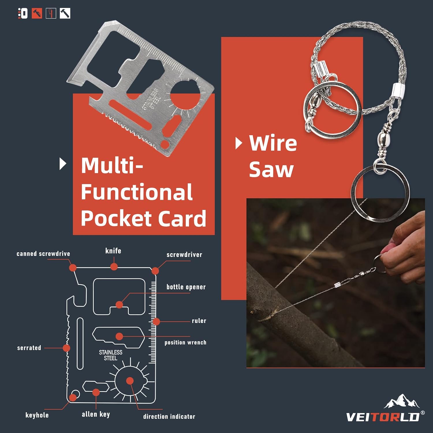 VEITORLD Gifts for Men Dad Husband Him Fathers Day, Survival Gear and Equipment 12 in 1, Survival Kits, Cool Unique Fishing Hunting Anniversary Birthday Gifts for Him Teen Boy Boyfriend Women - Image 6