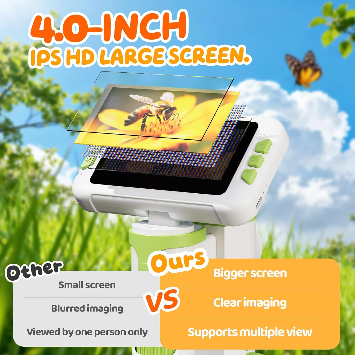 1600X Microscope for Kids, 1080P 4.0" Digital Screen Kids Microscopes with Slides Kit, Educational Science Toys for Christmas Birthday Gifts for 3-14 Year Old Children Students - Image 3