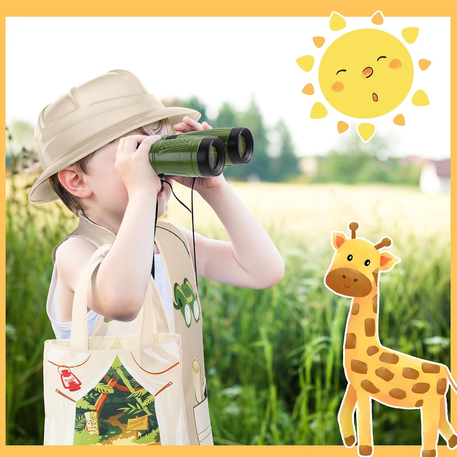 Haysandy 48 Pcs Kids Explorer Costume Set Include Plastic Explorer Safari Hats Jungle Party Vest Safari Tote Bag Adventure Binoculars for Kids Activities Jungle Zoo Birthday Party Supplies Favors - Image 7