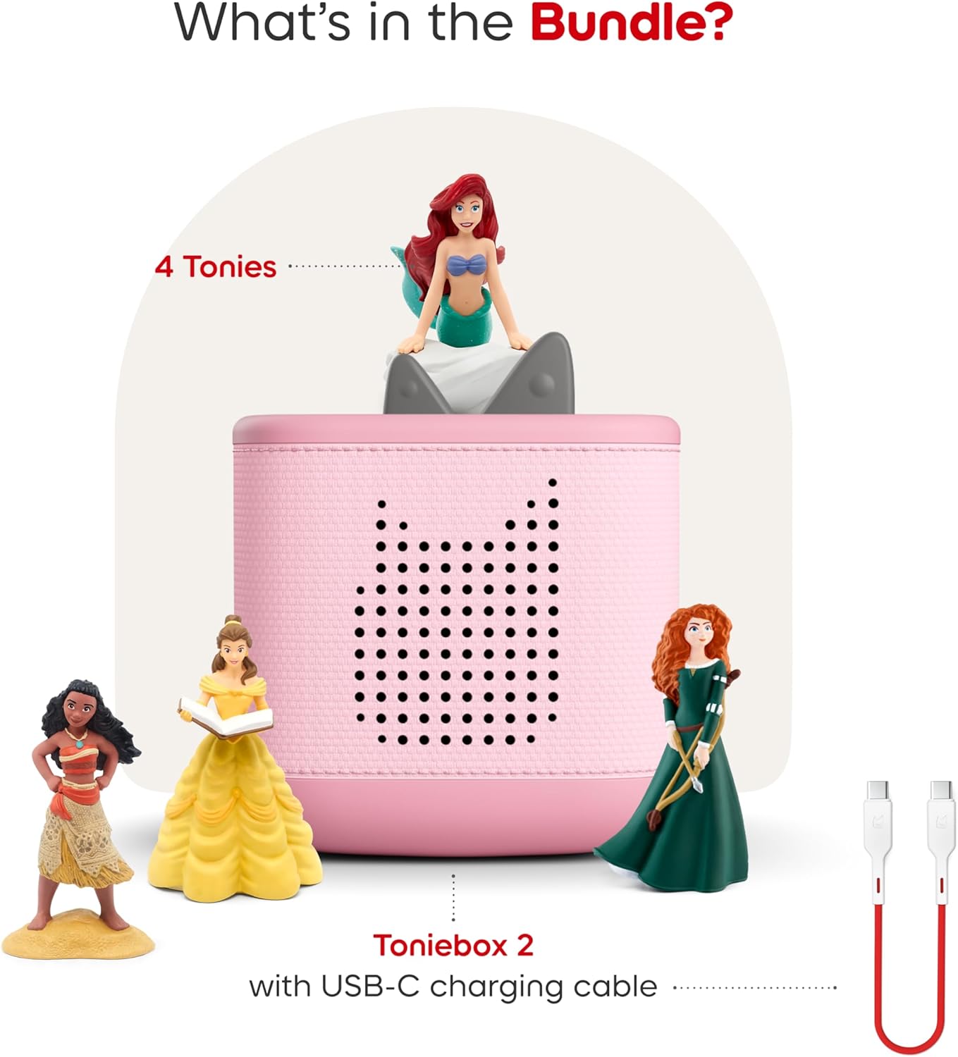 Toniebox 2 Audio Player Disney Princess Bundle for Kids 3+ with Ariel, Moana, Merida, and Belle - Cloud Pink - Image 3