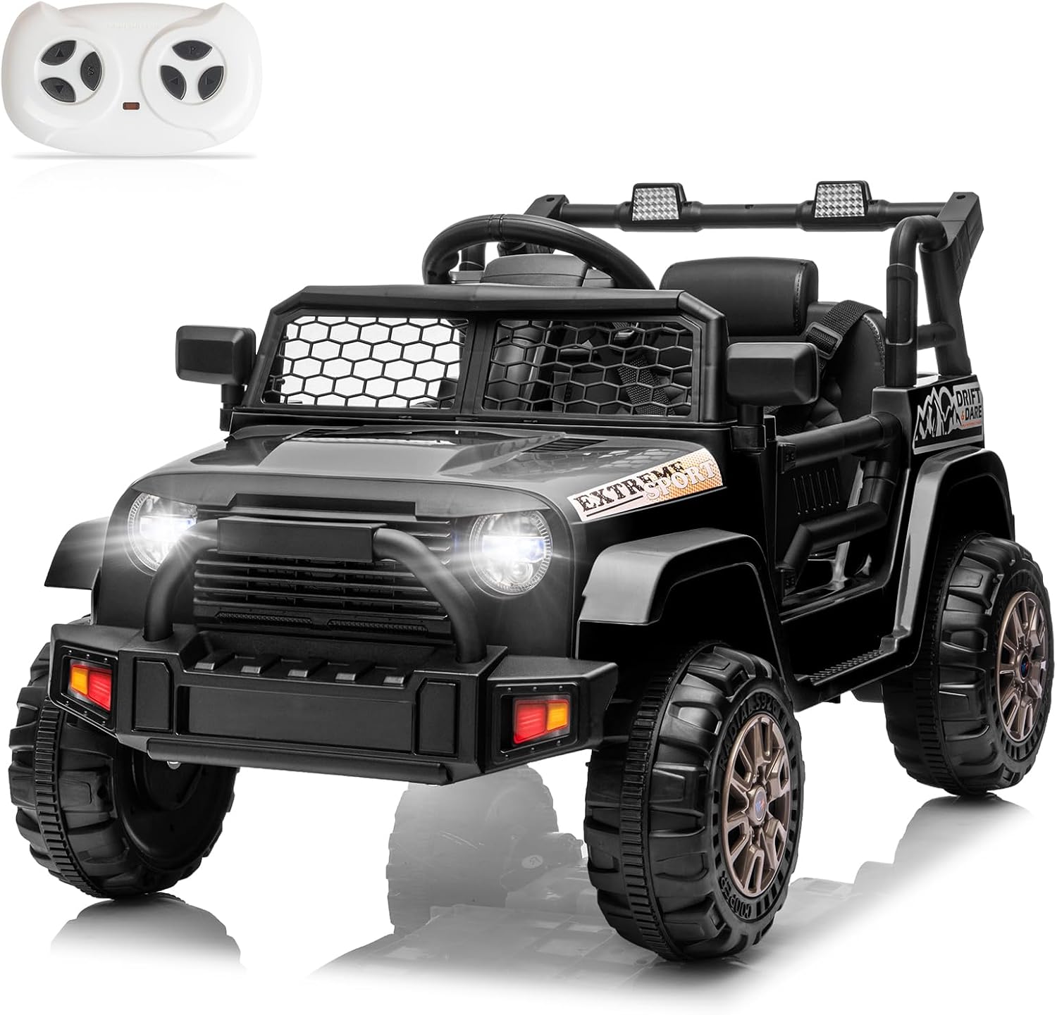 Winado 12V Electric Car for Kids, Ride on Truck for Toddlers with Remote Control, Battery Powered Kids Electric Vehicle to Drive w/Bluetooth, Soft Start, LED Lights - Black