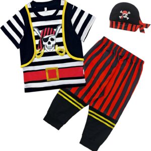 Toddler Kids Baby Boys Halloween Pirate Costumes Outfit with Hat, Children’s Buccaneer Captain Clothes with Headpiece
