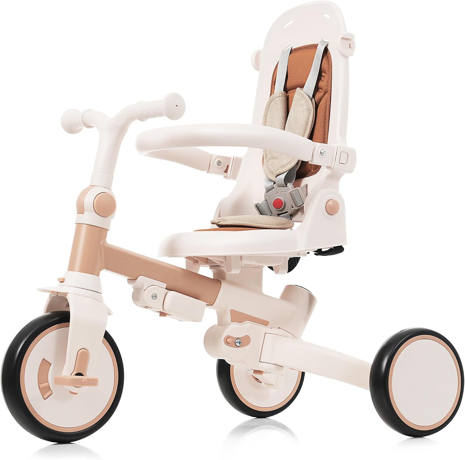 Baby Tricycle, 7-in-1 Foldable Kids Trike with Adjustable Parent Handle, Removable Canopy, Pedals & Guardrail, Kids Push Bike Stroller for 12-72 Months for Boys & Girls (Light Brown) - Image 4