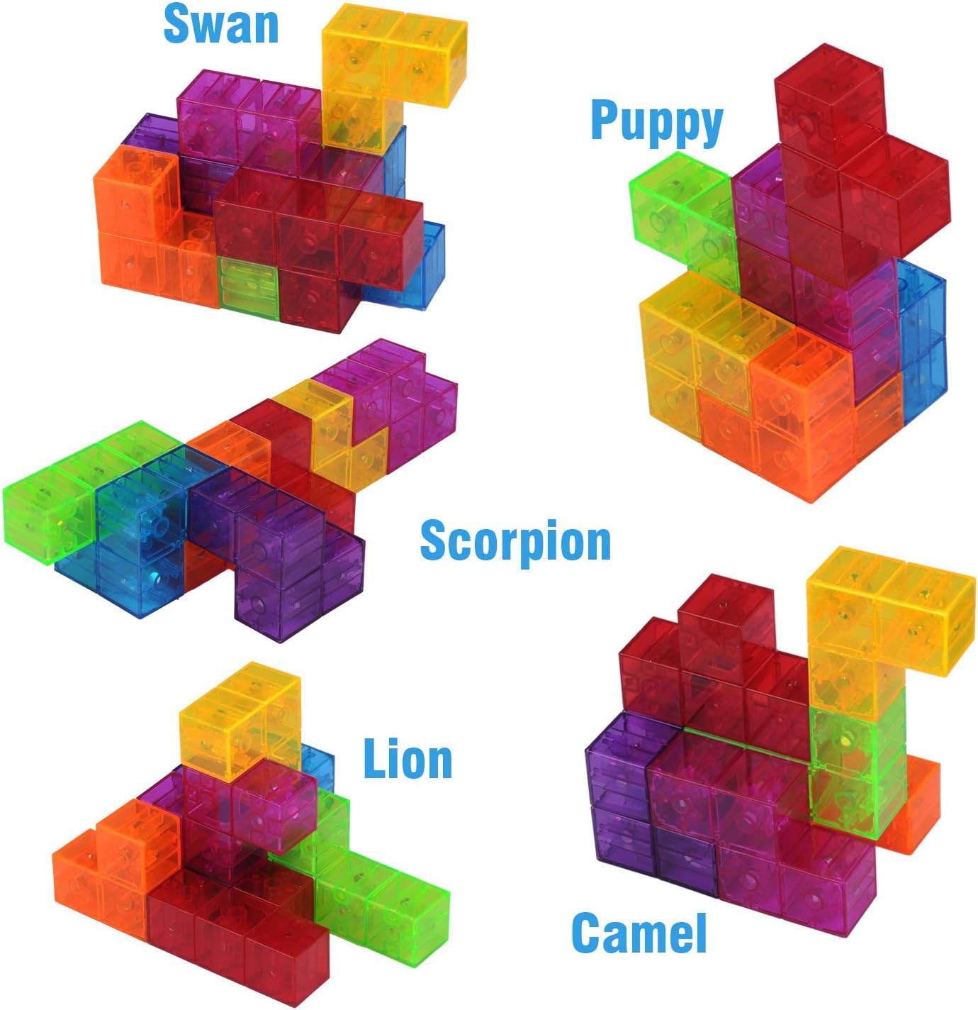 WorWoder Kids Magnetic Building Blocks Magic Magnetic 3D Puzzle Cubes, Set of 7 Multi Shapes Magnetic Blocks with 54 Guide Cards, Intelligence Developing and Stress Relief Fidget Toys for Kids (Blue) - Image 4