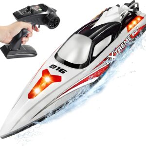 BEZGAR RC Boat, 18 inch Big Brushless Remote Control Boat for Adults and Kids, 55 KPH Large Fast RC Speed Boats with 2500mAh Battery, Ideal Waterproof Toy Boats for Lakes – HJ816 Gray
