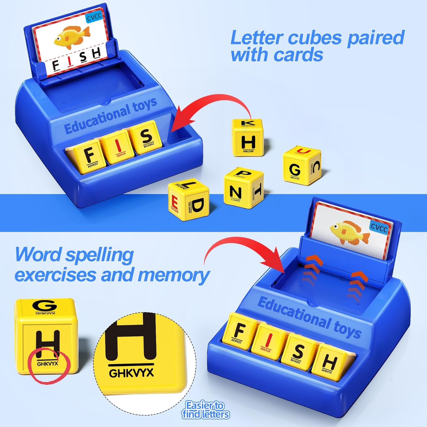 Montessori Matching Letter Game for Kids Ages 3-8 | Educational Learning Spelling Toys with Storage Function | Christmas Birthday Gifts for 3 4 5 6 Year Old Boys & Girls | Larger Blue (50% Bigger) - Image 3