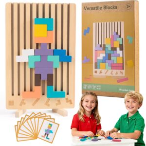 Wooden Stacking Puzzle Toy for Kids Ages 3-6, Educational Building Blocks Brain Teaser Game, Learning Toys for Family Activities & Home Decor(1 Set)