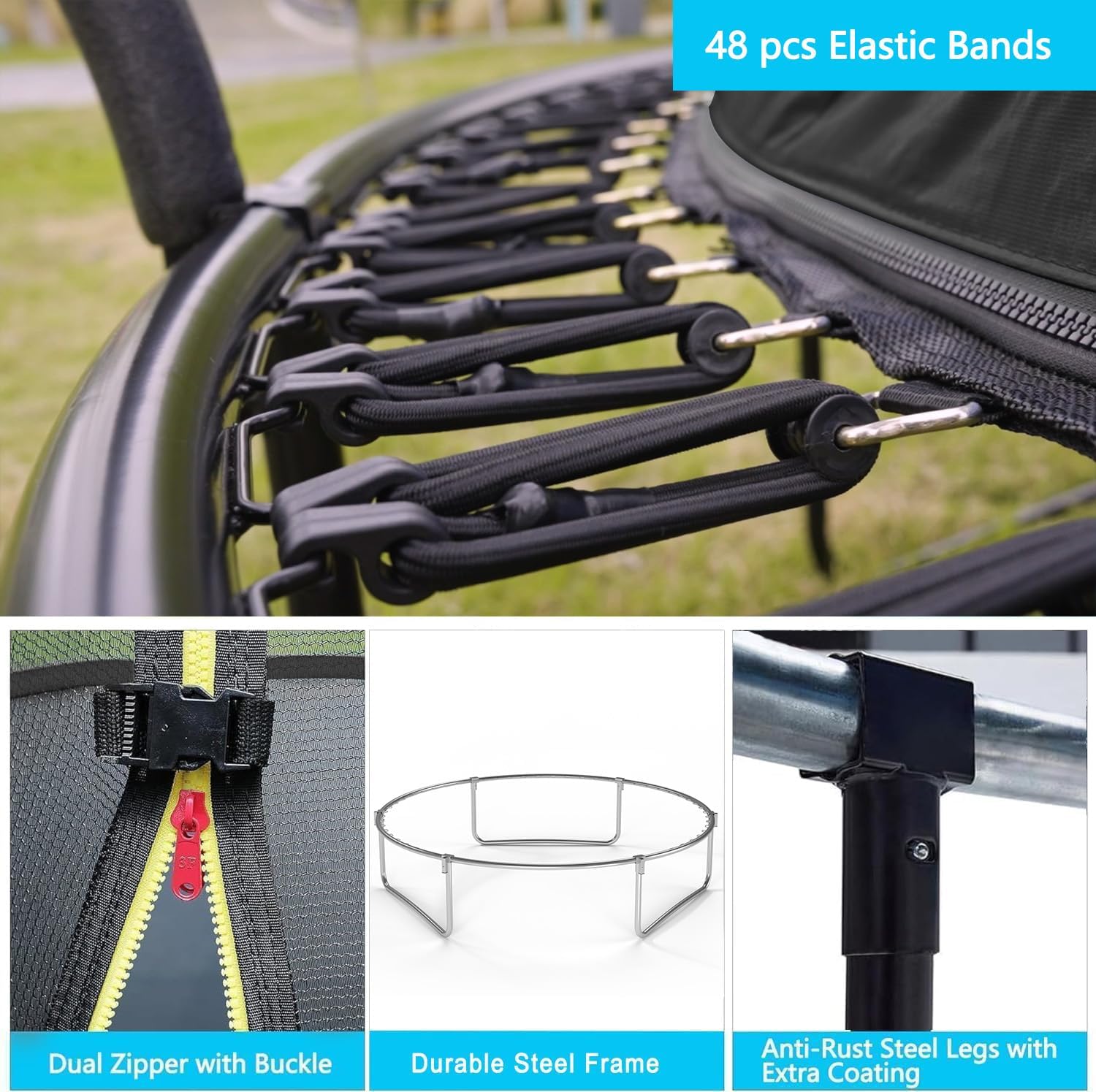 6FT 8FT 10FT 12FT 14FT Springfree Trampolines with LED Lights, Sprinkler, Music Speaker and Socks, ASTM Approved Outdoor Trampoline for Kids and Adults, Backyard Trampoline with Curved Poles - Image 3