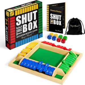 Classic Original Shut The Box Game, Math Dice Board Game for Family Night Classroom Travel, Wooden Table for Group Kid Adult Senior, Camp Party Bar, Easy Quick and Fun, 2-4 Players