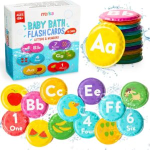 merka Bath Toys Flash Cards – 36-Pc Multicolor 2.25-Inch Foam Alphabet & Number Cards – Waterproof Bath Time Toddler Learning Toys for Ages 1-3