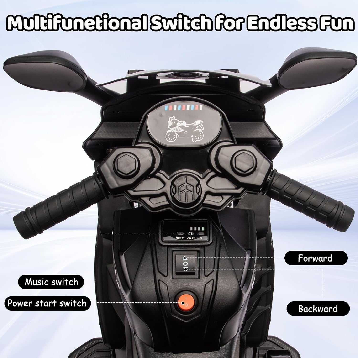 Kids Ride On Motorcycle, 6V Battery Powered Electric Motorcycle, w/Treaded Tires, Horn, Working Headlight, Music, Training Wheels, Stable Ride On Toys for Kids Toddler Boys Girls 3-6, Black - Image 4