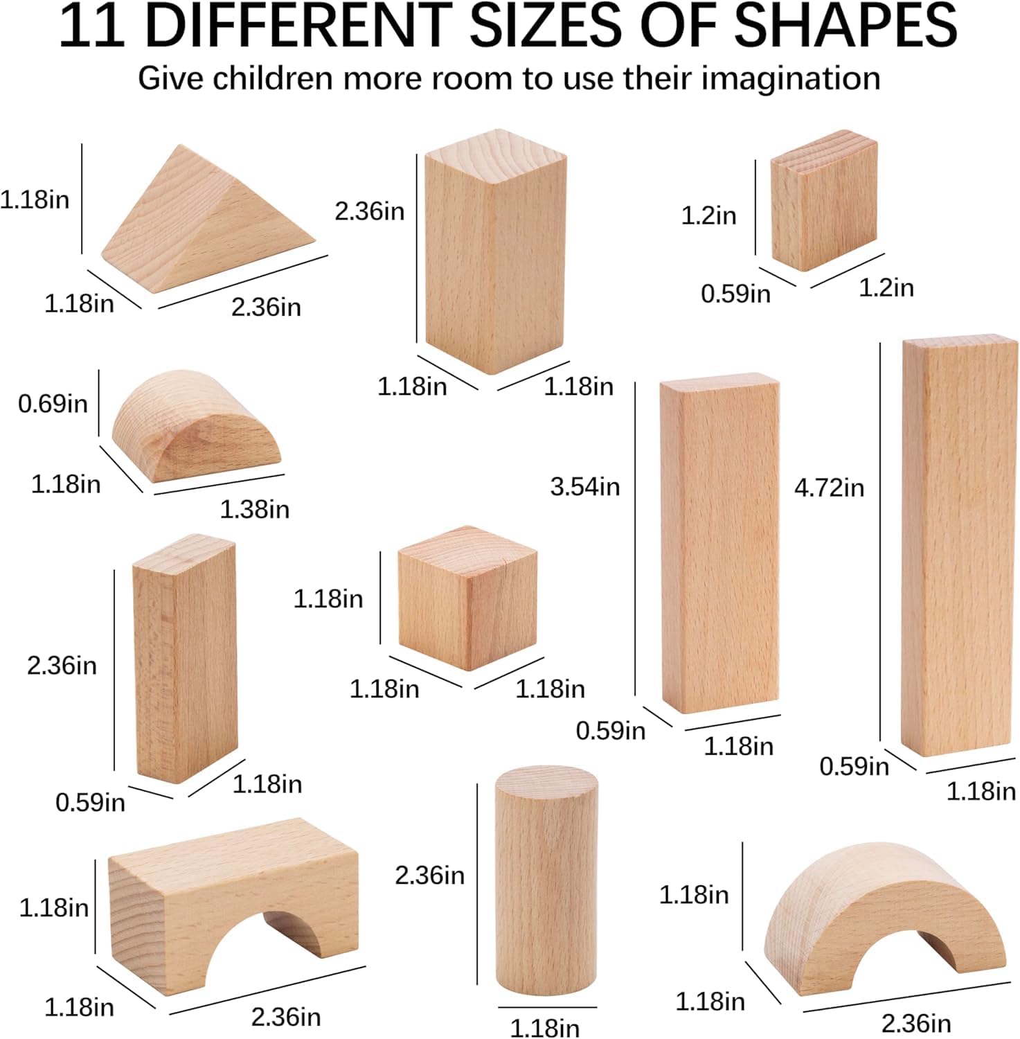 Pidoko Kids 100pcs Natural Beech Wood Building Blocks for Toddlers 1-3, Wooden Blocks with Storage Bucket and Shape Sorter Lid Montessori Toys for 1 2 3 Year Old Boys and Girls, Preschool Learning - Image 5