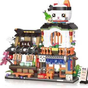 809 PCS Japanese Street View Izakaya Building Blocks – Foldable MOC Sakura Dining Bar Model Kit, Mini Bricks Gift for Adults Kids Girls 6-12 (Not Lego Compatible)