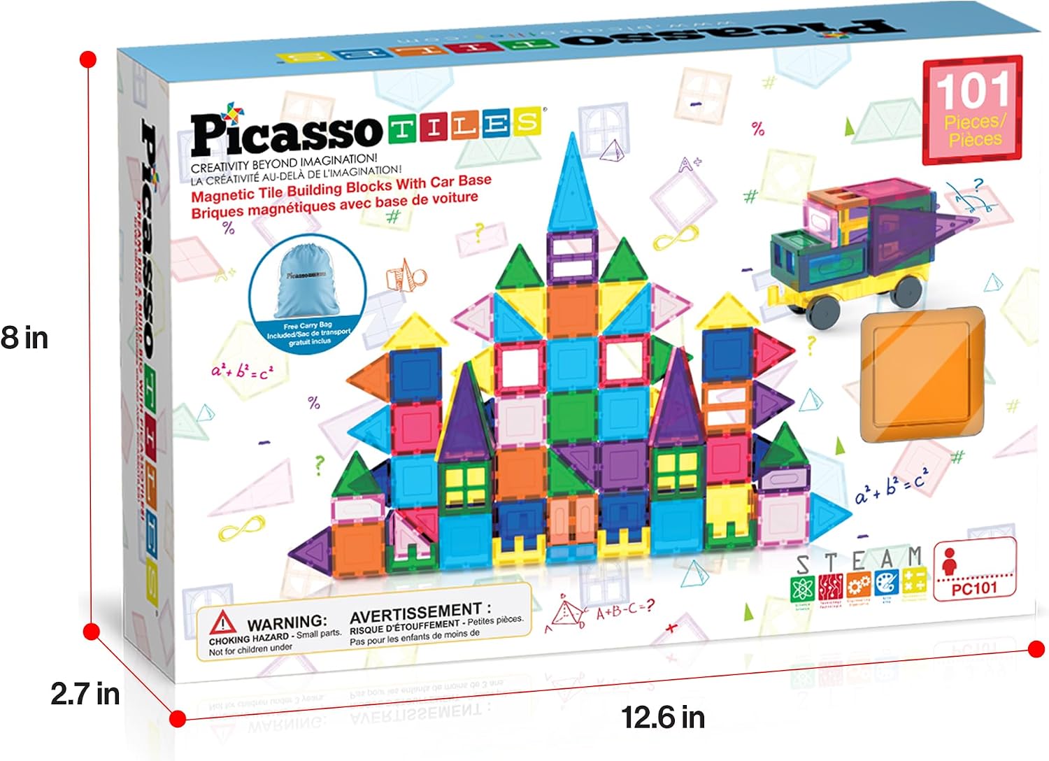PicassoTiles 101 PCs Magnetic Tiles Building Blocks with Car & Drawstring Carry Bag Toy Storage Magnet Block for Toddlers Kids STEM Toy Set Educational Tile Learning Brain Development Ages 3+ PC101 - Image 9