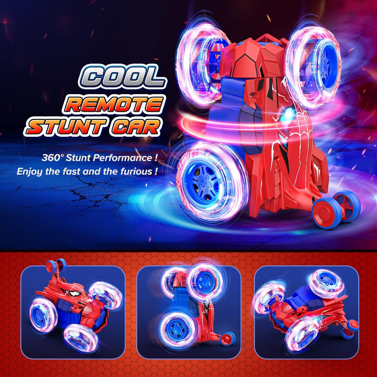Spider remote control car rc cars toys,Cool rechargeable stunt rc car with 360 flips 4WD wheel with bright light,Fun outdoor toys gifts for kids birthday or Chritmas age 4 5 6 7 8 9 10 11 12 years old - Image 7