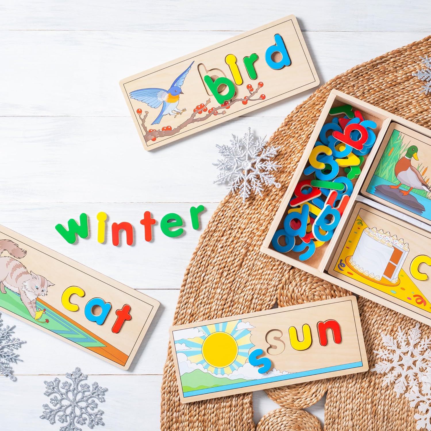 Melissa & Doug See & Spell Wooden Educational Toy with 8 Double-Sided Spelling Boards and 64 Letters Preschool Learning Activities, See & Spell Learning Toys for Kids Ages 4+ - Image 9