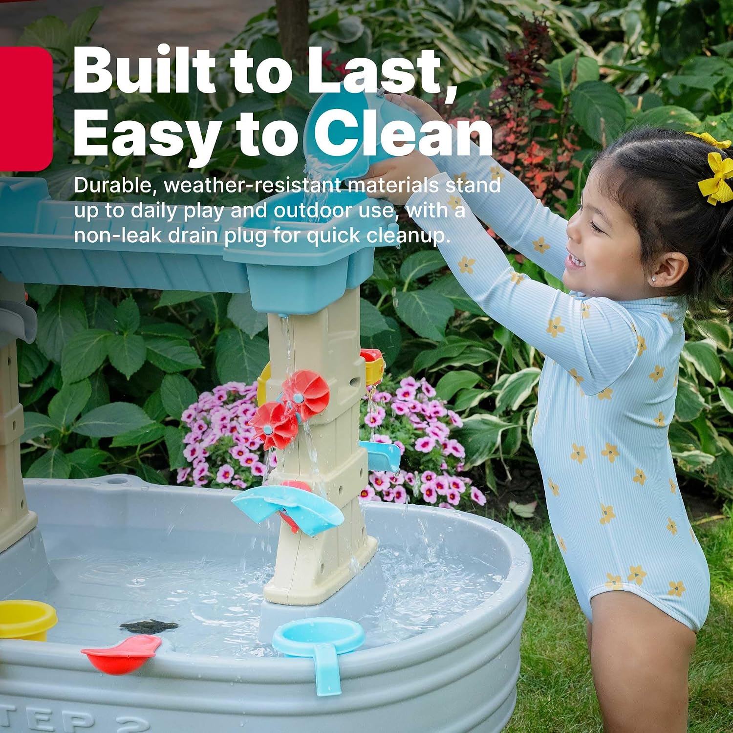Step2 Rain Showers & Flow Kids Water Table, Outdoor Toddler Activity Table, 15-Piece Accessory Set, Ages 1.5+ Years Old, Multicolor (Gray, Blue, Red) - Image 6