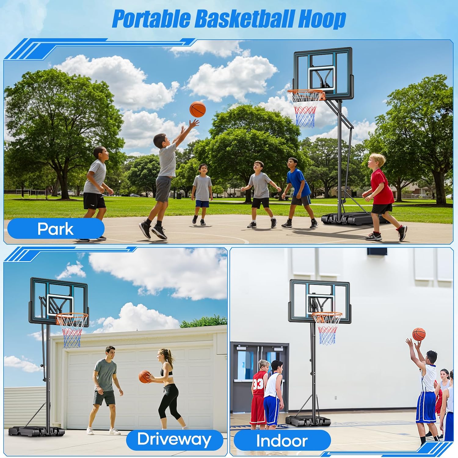 Asbest 44" Portable Basketball Hoop Outdoor | 5.5-10ft Stepless Adjustable Height Basketball Goal System for Driveway, Backyard, for All Ages - Image 5