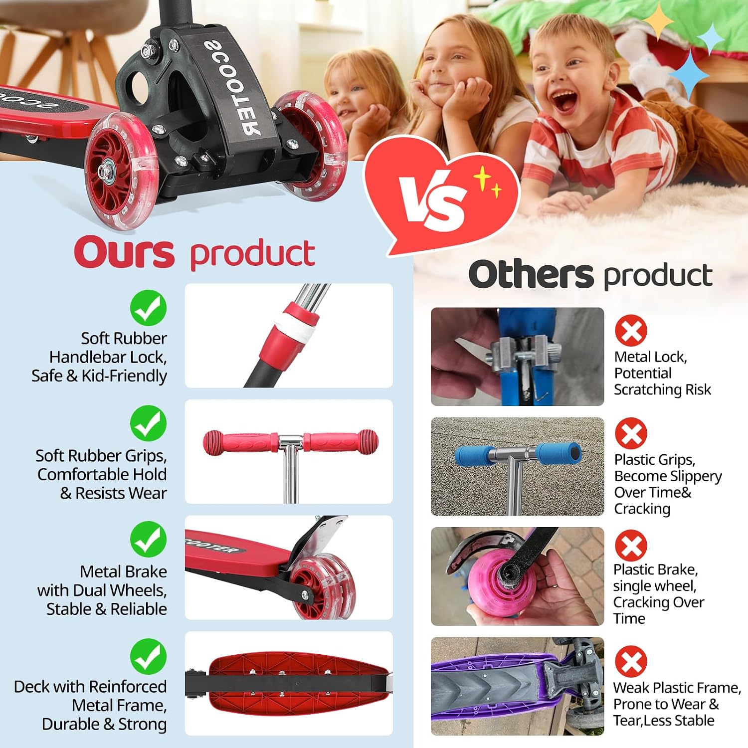 3 Wheel Kids Kick Scooter for Ages 3-12, Lean-to-Steer, Light-Up Wheels, 3-Level Adjustable Handlebar 27.5”-33”, Wide Non-Slip Deck, Dual Rear Brake,Travel Foldable, for Boys & Girls Toy Gifts - Image 7