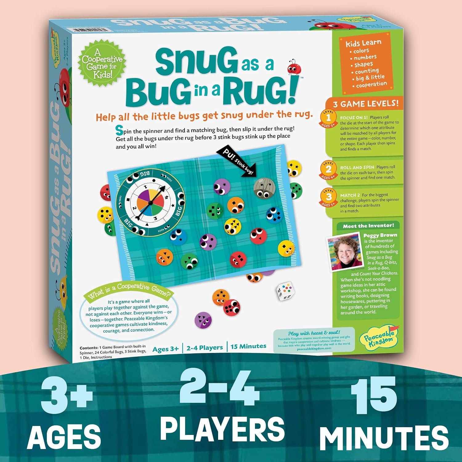 Peaceable Kingdom Snug as a Bug in a Rug Award Winning Cooperative Preschool Skills Builder Game for 2 to 4 Kids ages 3+ - Image 4