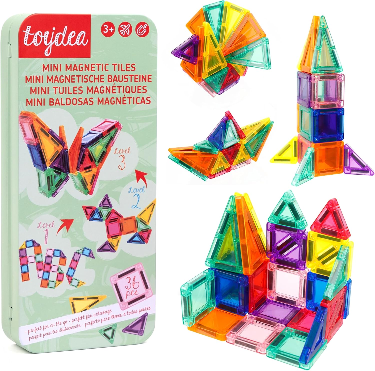 Magnetic Tiles for Kids, 36 PCS Mini Magnetic Building Blocks, STEM Construction Set, Travel Toys for Toddlers Age 3-8