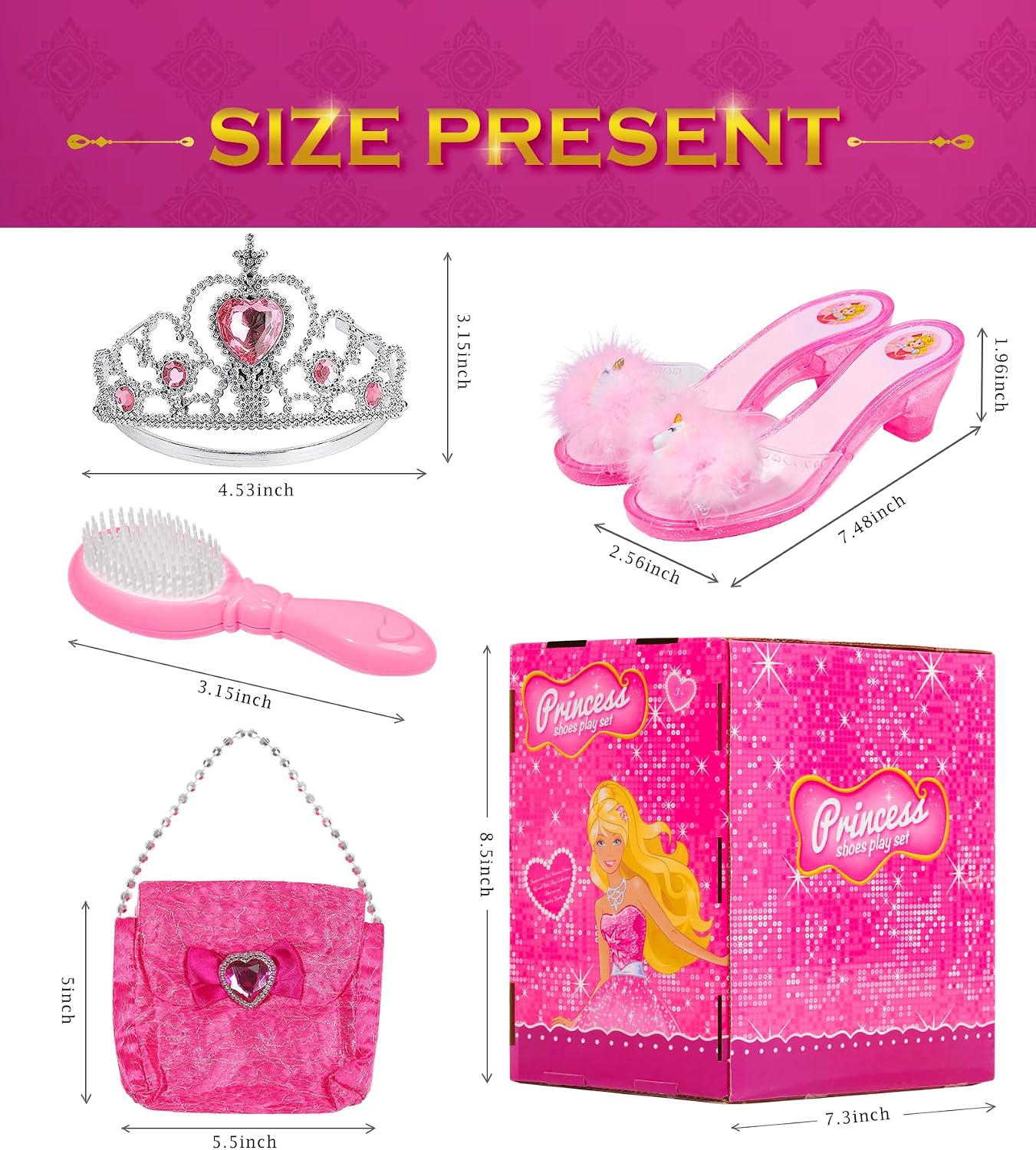 Kids Makeup Kit - Princess Dress Up Shoes, Crowns & Handbag - Pretend Play Fake Makeup Set for Girls, Ages 3-6 - Image 8