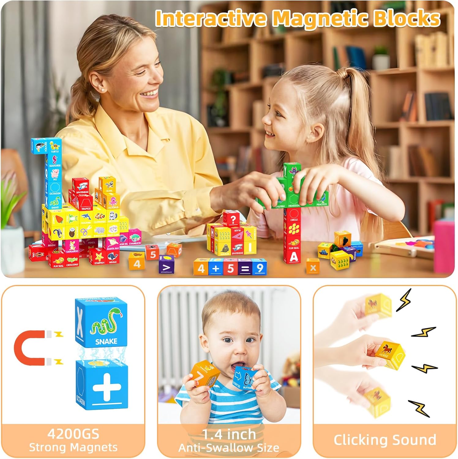 Magnetic Blocks for Toddlers 1-3, 1.4 inch Large Building Blocks Number ABC Learning Toys for 1 2 3 4 5+ Year Old Boys Girls Educational Montessori Toys for Preschool Activities 36PCS STEM Magnet Cube - Image 3