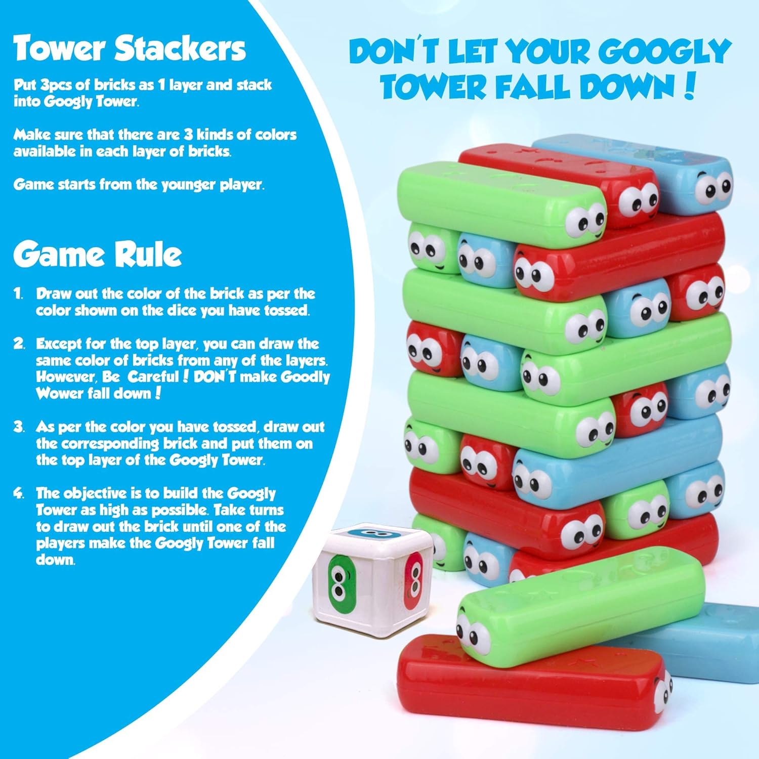 Point Games Googly Tower - Stacking Tower Game with Fun Design - Developmental & Interactive Puzzle, Test Stabilizing Skills- Ages 3+ - Image 3