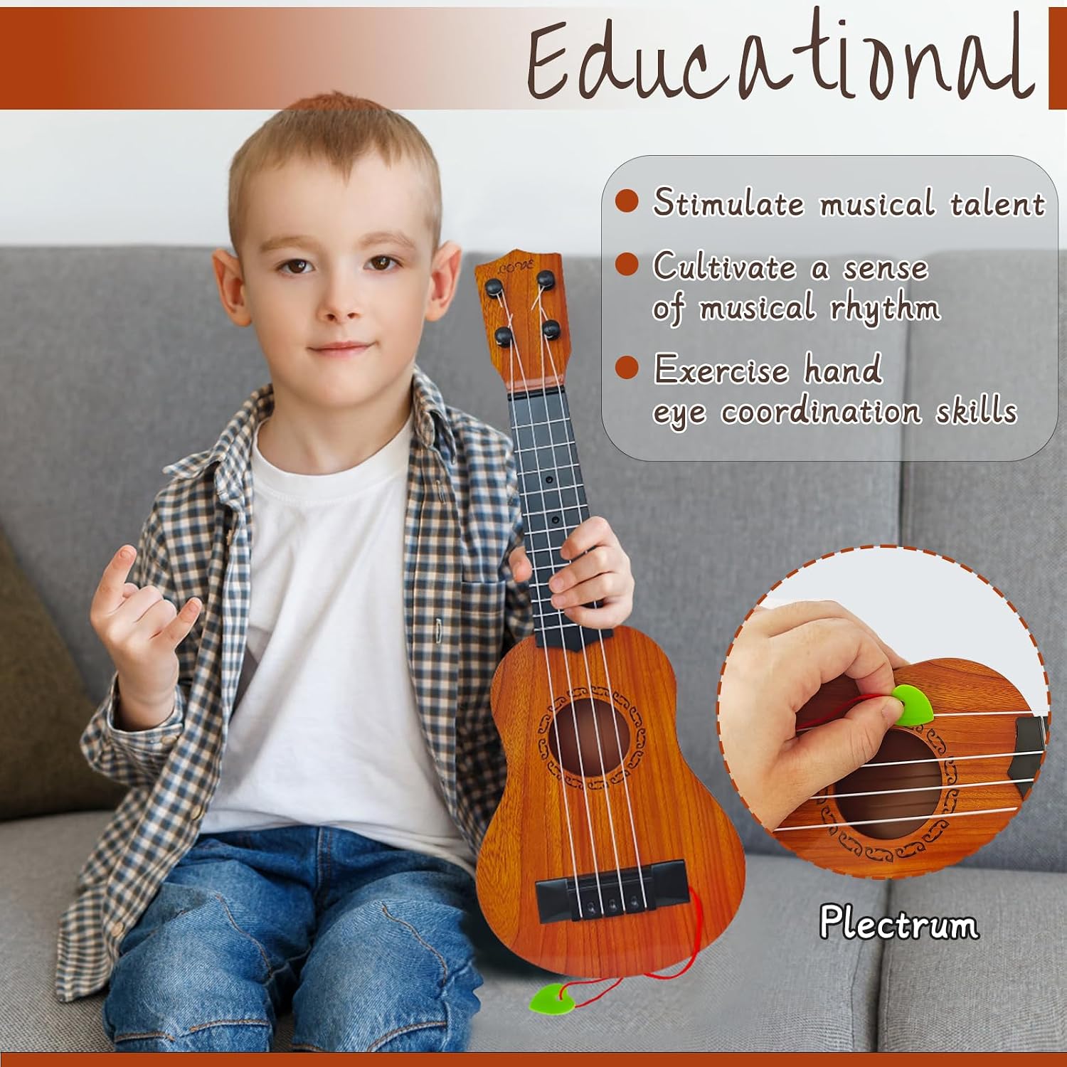 Kids Toy Ukulele Guitar,17 Inch Classical Guitar Musical Toy,4 Strings Guitar Ukulele Educational Learning Toy for Toddlers and Preschoolers - Image 4