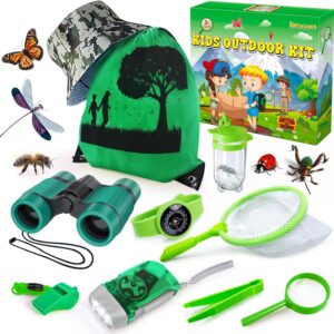YOPINSAND Kids Explorer Kit & Bug Catcher Kit, Camping Gear for Kids, Outdoor Exploration Set with Backpack & Hat, Flashlight, Binoculars, Ideal Outdoor Camping Adventure Toys for Boys Girls 3-12