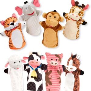 Melissa & Doug Animal Hand Puppets (Set of 2, 4 Animals in Each) – Zoo Friends and Farm Friends