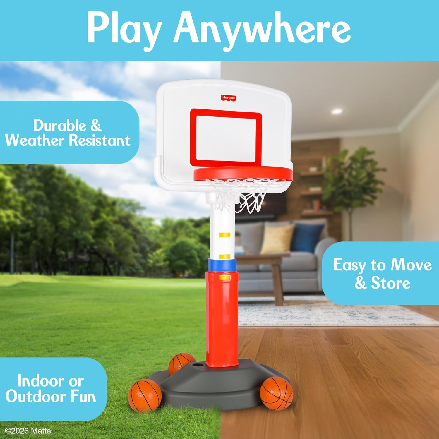 Fisher-Price™ Grow-to-Pro Basketball Hoop for Toddlers & Kids - Adjustable Height Indoor/Outdoor Play Set with Ball, 18 Months - 5 Year - Image 3