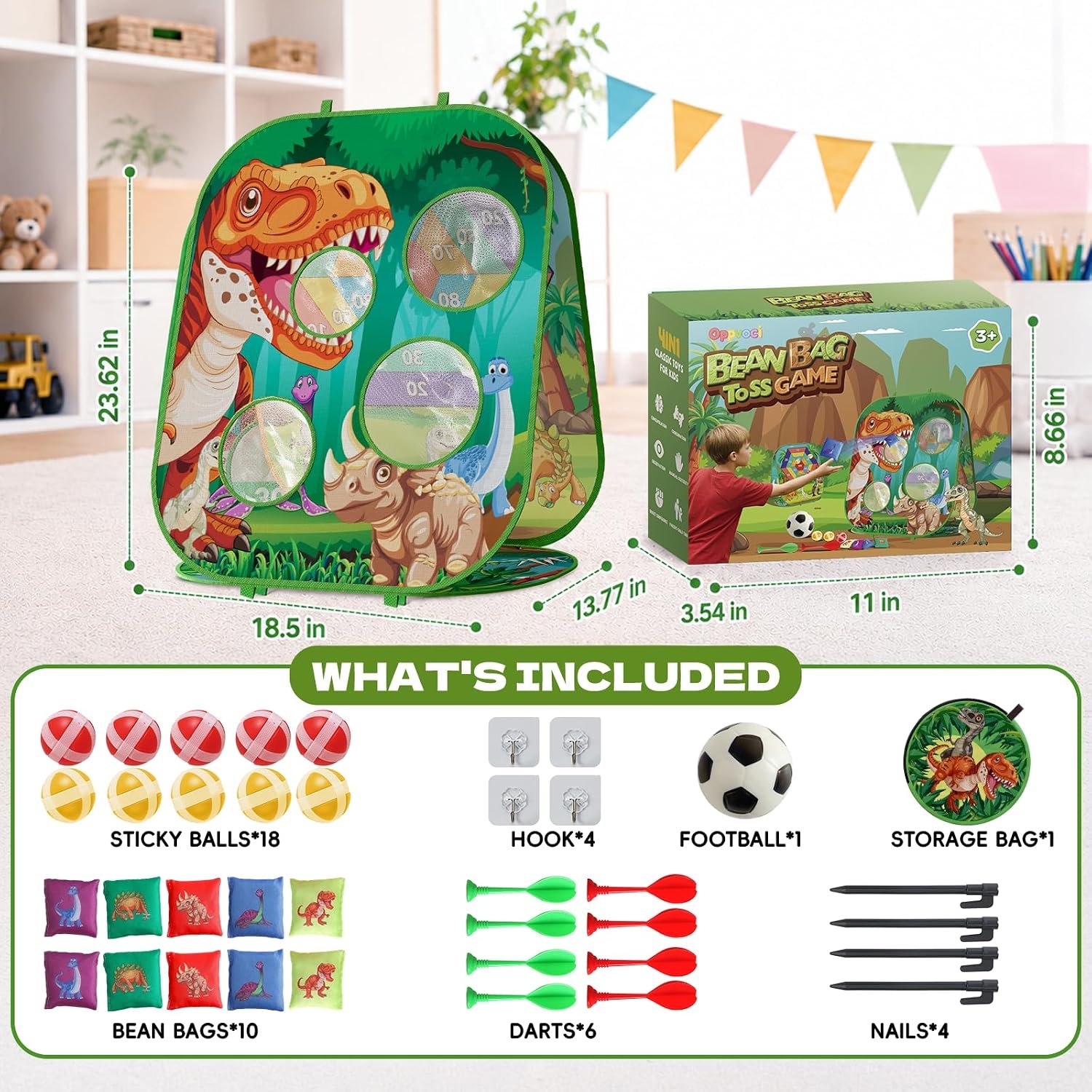 4-in-1 Dinosaur Bean Bag Toss Game for Kids, Cornhole & Dart Board Set for Toddlers, Outdoor Toys for Family Party, Backyard, Beach & Lawn Activities, Gift for Boys and Girls Ages 3 4 5 6 7 8 - Image 8