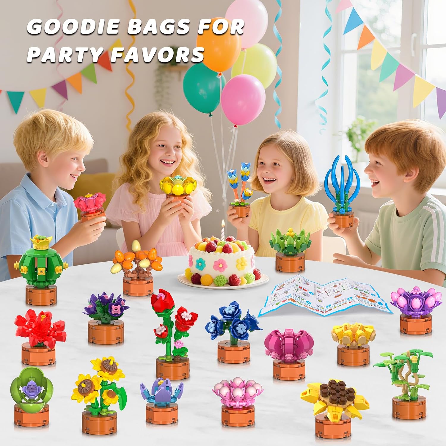 24 Pack Flowers Succulents Party Favors for Kids Building Set - 1012PCS Botanical Bonsai 3.6mm Mini Building Blocks Toy for Goodie Bags Stocking Stuffers Classroom Prize Birthday Gifts for Girl Boy 6+ - Image 3