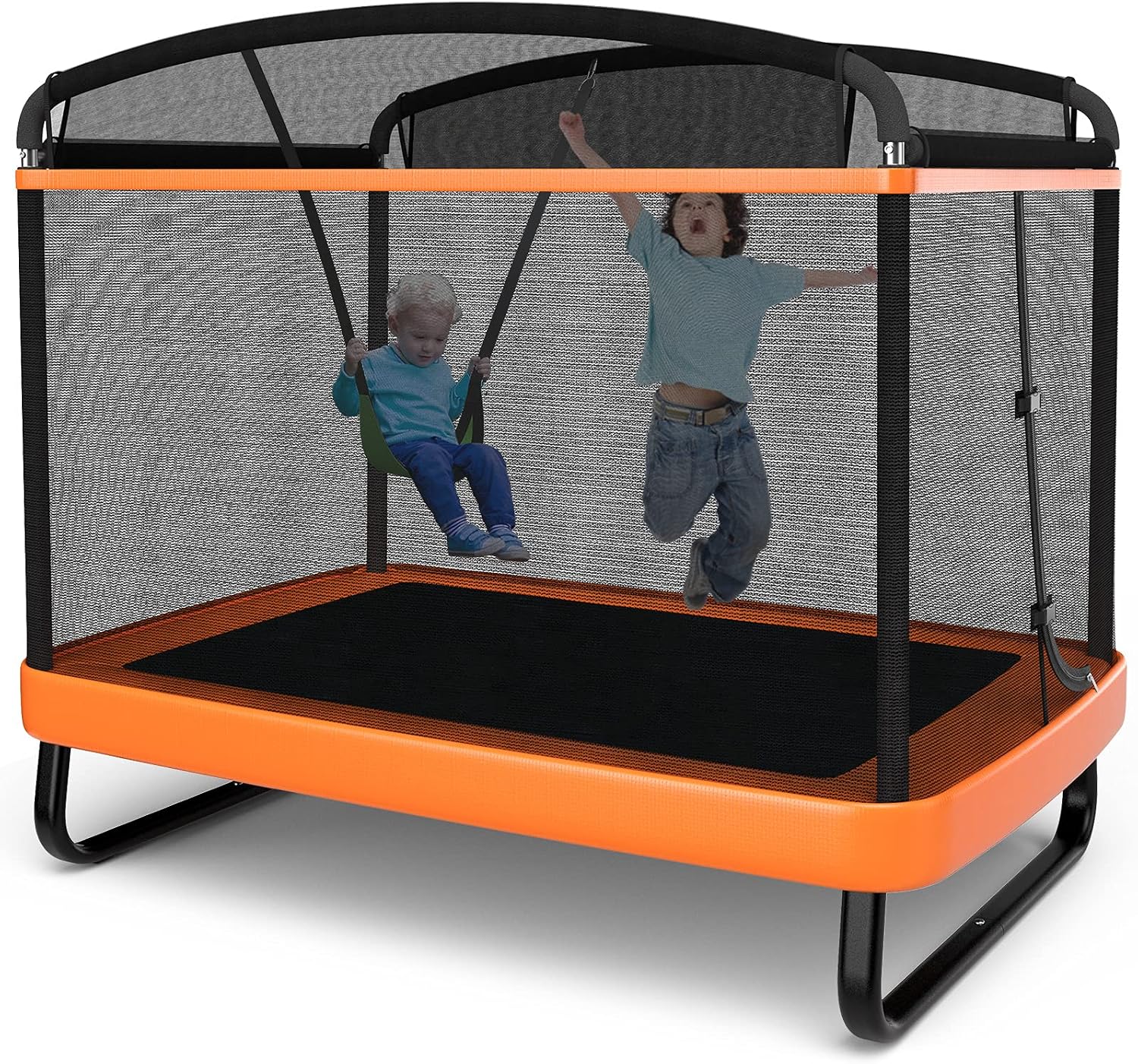 Giantex 6 FT Trampoline for Kids with Swing, Toddler Trampolines with Safety Enclosure Net, ASTM Approved, Rectangle Indoor & Outdoor Mini Kids Trampoline