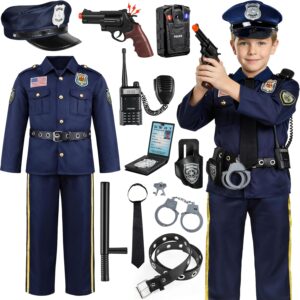 Joycover Police Costume for Kids – Career Day Officer Costume for Boys Girls with Toy Accessories, Kids Halloween Costumes, Cop Outfit Kit for Halloween Dress Up Pretend Roleplay -S