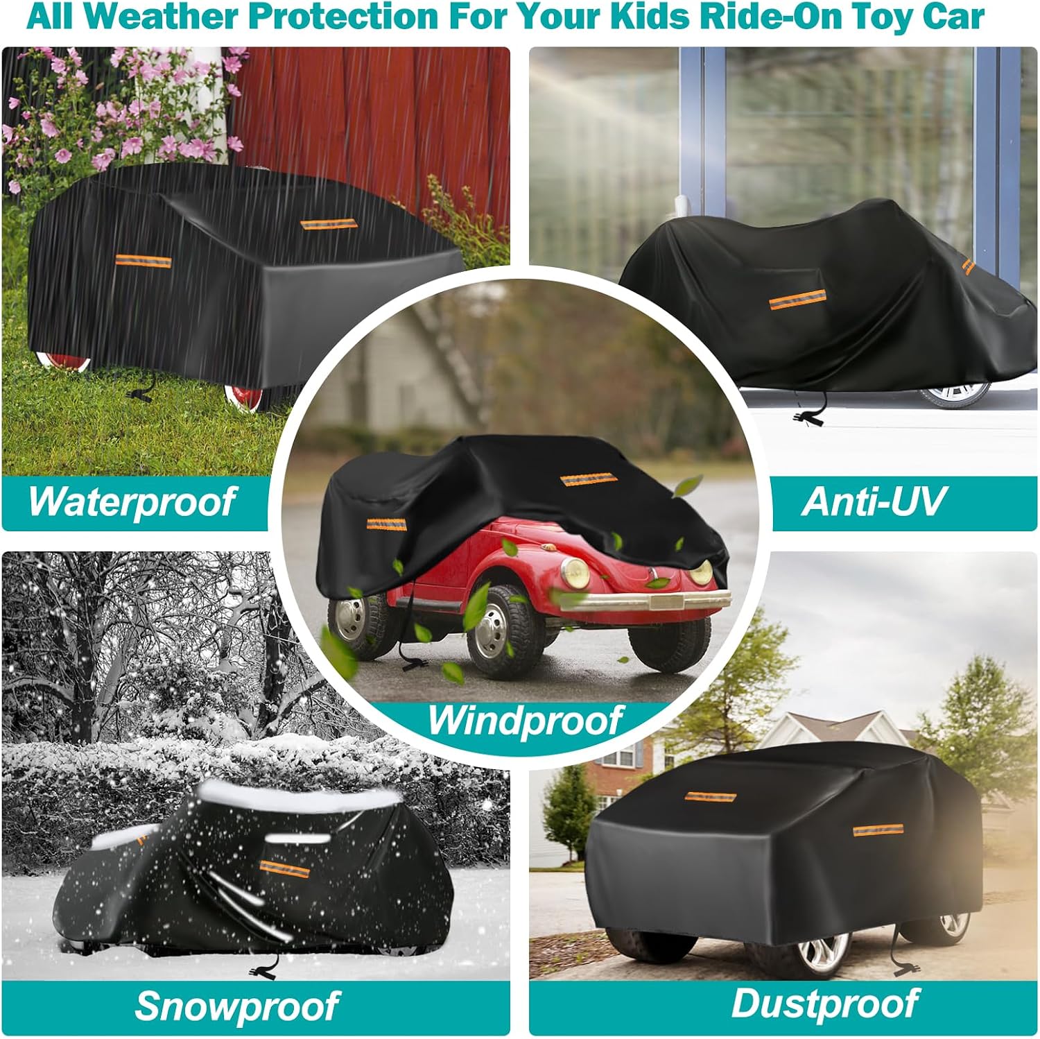 Kids Ride On Car Cover,Large Power Wheels Cover Waterproof,Heavy Duty 420D Universal Toy Car Cover for Power Wheels Jeep & Toddler Electric Vehicles,All Season Protection,with 3 Reflective Strips - Image 3