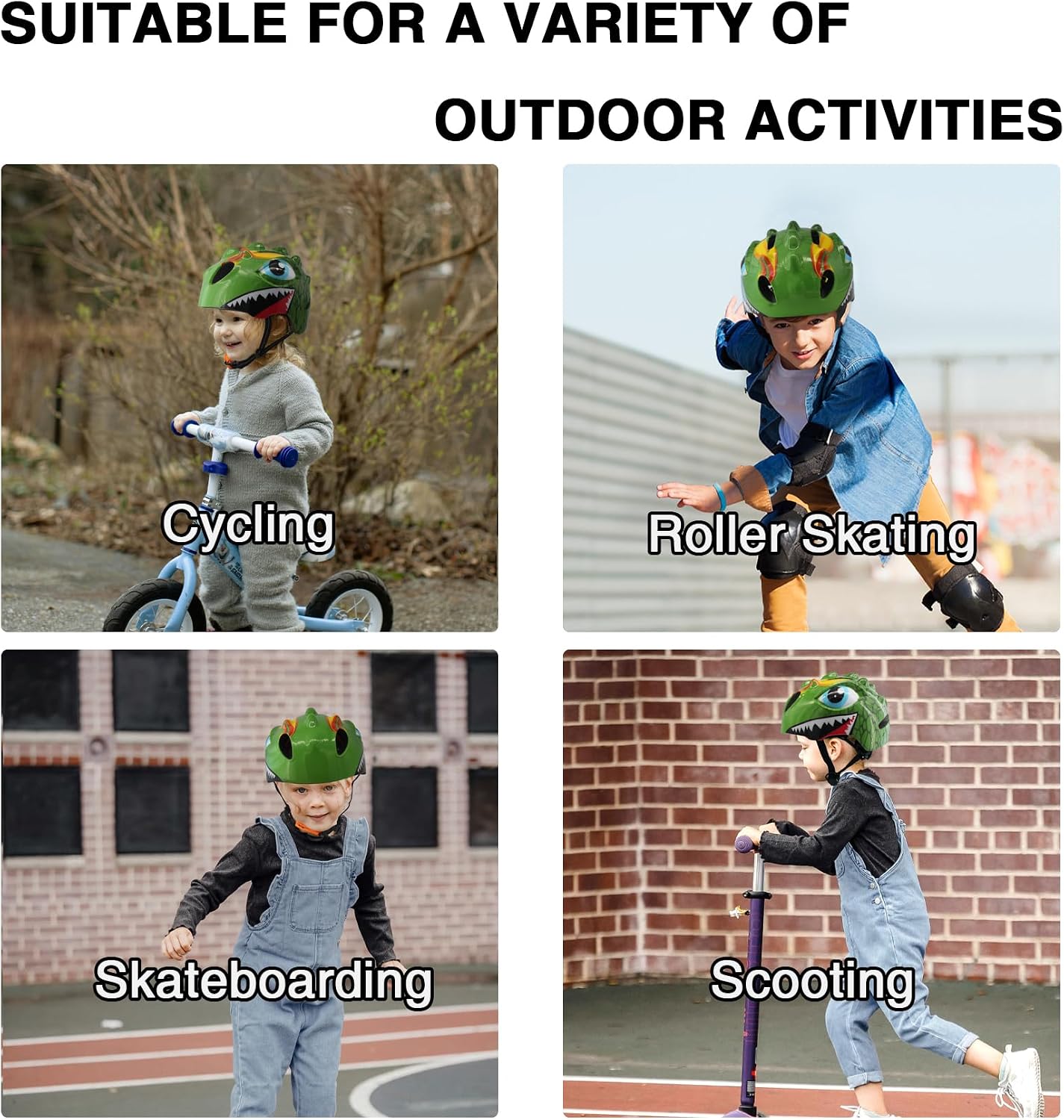 Toddler Helmet Kids Bike Helmet for 2 3 4 5 6 7 8 Years Old Girls with 3D Dinosaur Design Protective Gear Set and Safety Certified, Toddler Bike Cycling Skating Skateboard Scooter Helmet - Image 4