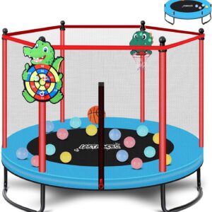 Mini Trampoline for Kids & Toddlers, Ages2-10 | Indoor & Outdoor, with Safety Enclosure Net, Basketball Hoop & Ocean Balls, Birthday Gift for Boy,Girl