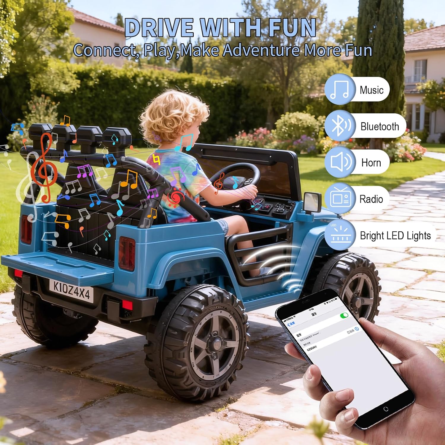 Kids 24V 2-Seater Electric Ride On Car, 4x4 Ride On Truck w/Remote Control, 4-Wheeler Suspension, 3 Speeds, Led Lights, Bluetooth, Ride on Car Toy for Kids Ages 3-8, Cyan Blue - Image 6