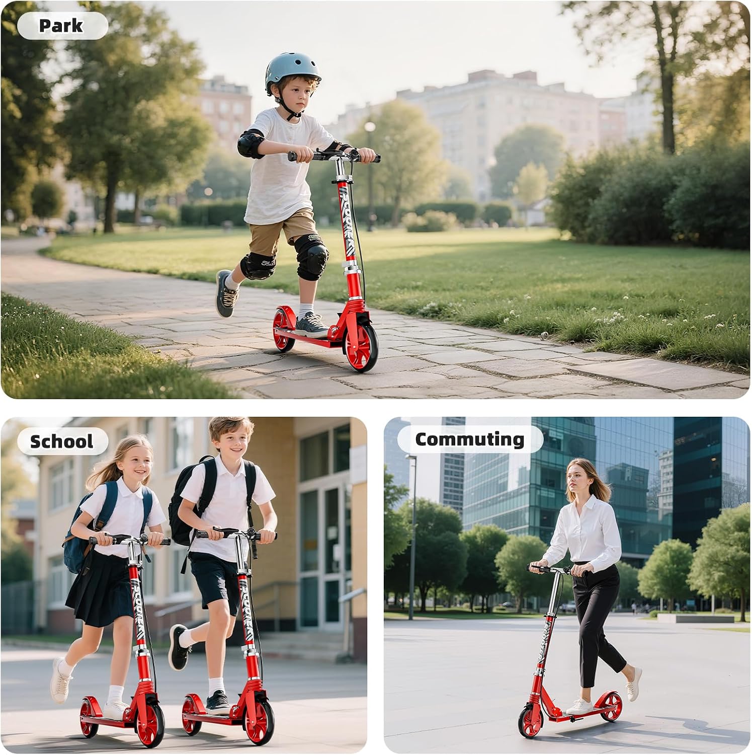 Scooters for Kids 8-12, Teens & Adults - Load 240 LBS, 8-Inch Wheels, Kick Scooter with Shock Absorption System, Hand Brake & Bell, 4 Adjustable Height Levels, Perfect for School, Commuting or Park - Image 6
