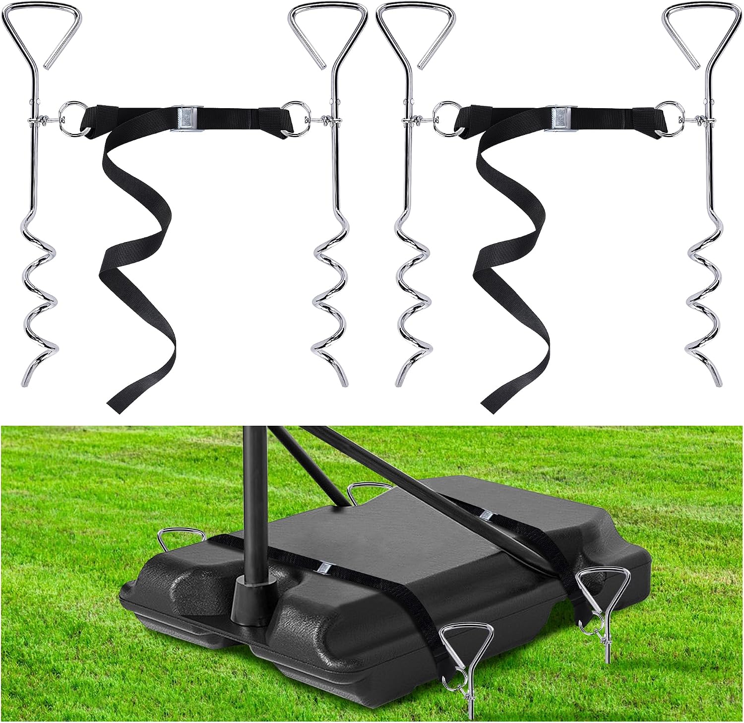 RunNico Basketball Goal Anchor, Heavy Duty Basketball Hoop Tie Down Kit, Court Setup Ground Stakes with Adjustable Straps for Basketball Mounting Trampoline Swing Tent
