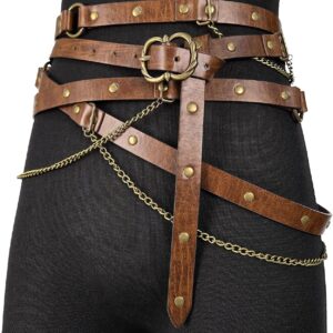 HiiFeuer Medieval DIY Faux Leather Metal Chain Belt, Vintage Adjustable Thin Belt For Women, Retro Skinny Belt For Dresses