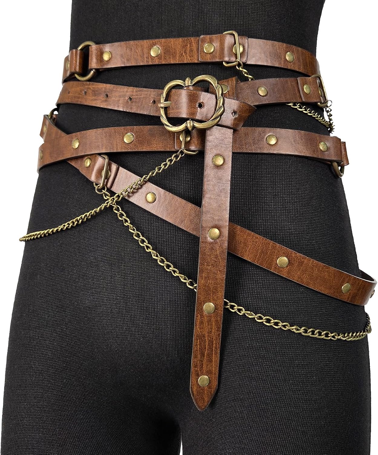 HiiFeuer Medieval DIY Faux Leather Metal Chain Belt, Vintage Adjustable Thin Belt For Women, Retro Skinny Belt For Dresses